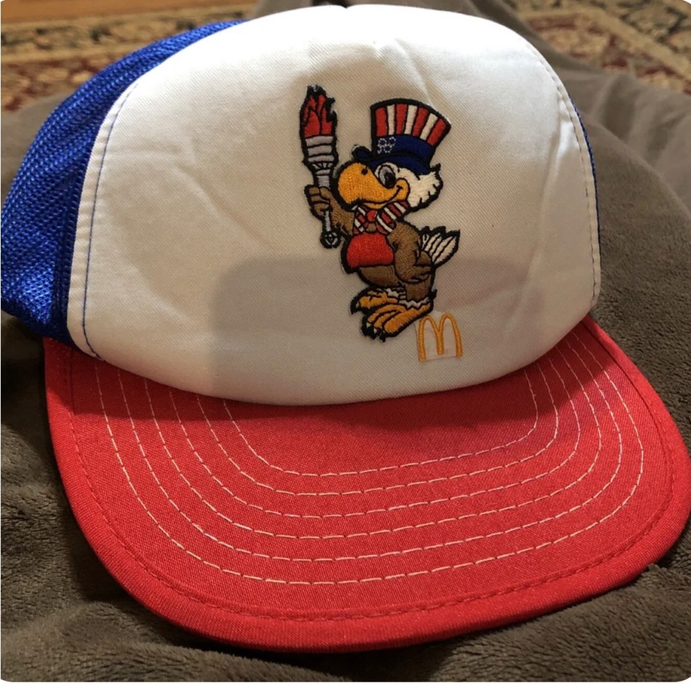 Vintage McDONALD'S 1984 OLYMPICS Mesh Snapback Trucker Cap Hat patch-